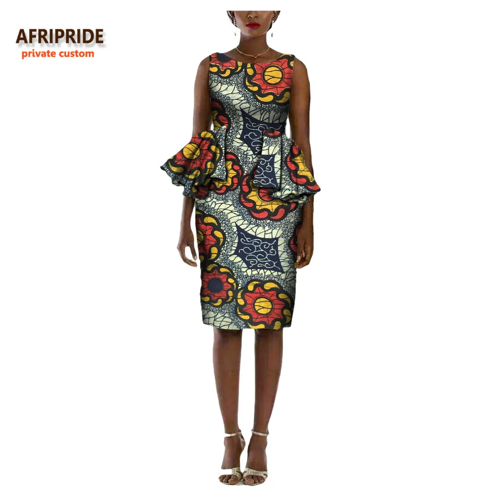 Африканское осеннее женское платье AFRIPRIDE без рукавов с круглым вырезом длиной до колена прямое повседневное Хлопковое платье ДРАПИРОВАННОЕ украшение A7225116