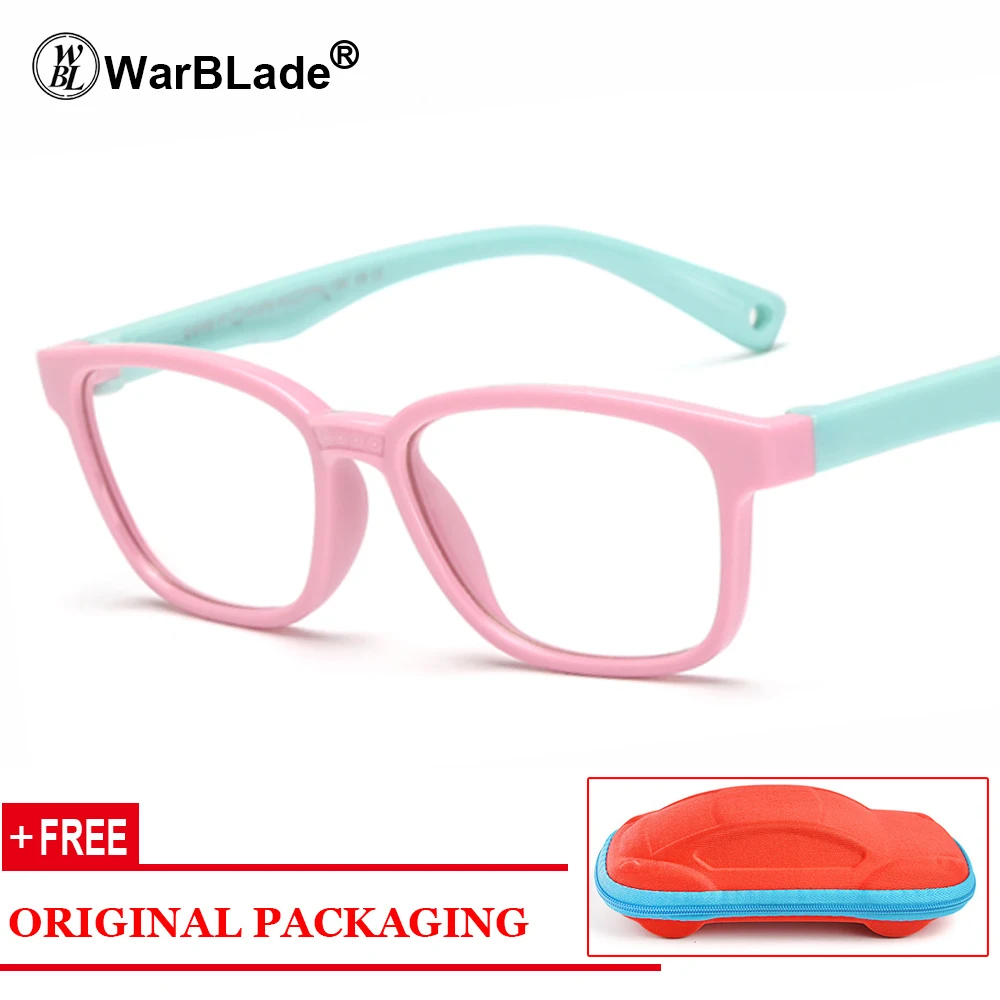 Здоровые силиконовые детские прозрачные очки для девочек и мальчиков очки с гибкой оправой оправа для детских очков оправа для очков детский Бесплатный чехол - Цвет оправы: pink green