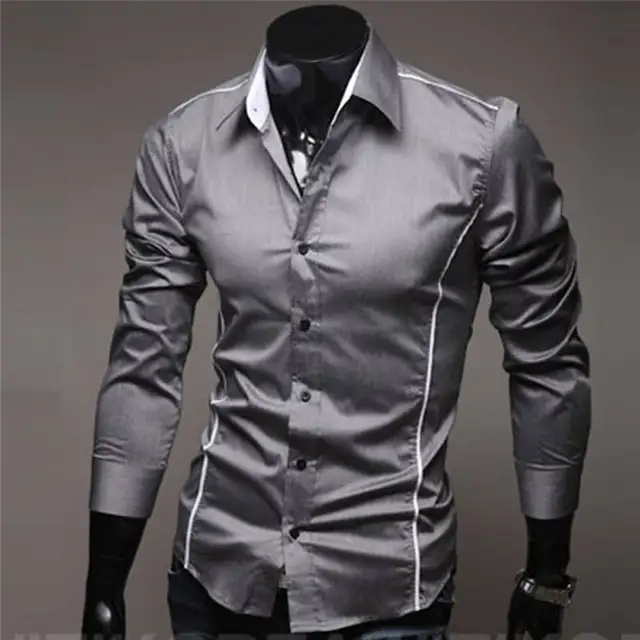 Mens Casual Shirts Dress Formal Shirts Unique Neckline Stripe Long ...