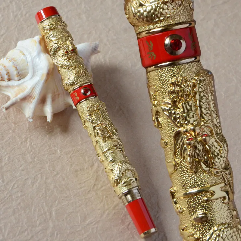 JINHAO СЕРЫЙ Ролик Шариковая ручка два дракона ИГРАТЬ жемчуг красный золотой Медь серебро латунь 8 видов цветов на выбор - Цвет: Pen only