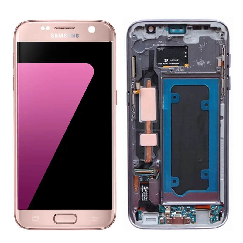 5," с ЖК-экраном для SAMSUNG Galaxy S7 G930 G930F, кодирующий преобразователь сенсорного экрана в сборе - Цвет: Pink With Frame