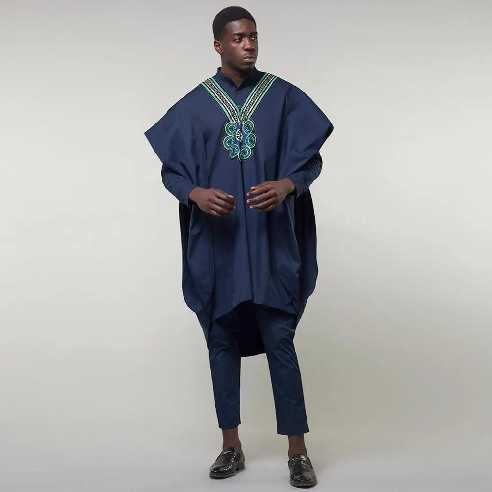 Blue SUNGIFT мужской африканский традиционный Рисунок Agbada Топ dashiki рубашки и брюки бубубус хип хоп Ele Мужская дышащая одежда 3 шт - Цвет: Blue