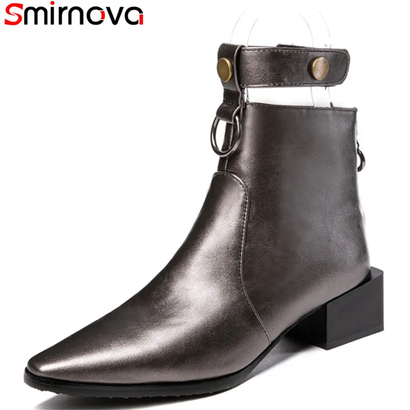 

Smirnova plus SIZE 34-48 ankle boots for women pointed toe square heels winter boots female with meatal decoration winter shoes