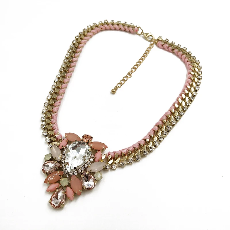 

Rongho brand candy color crystal flower chokers necklaces for women Handmade Rope weave knit chain necklace pendant
