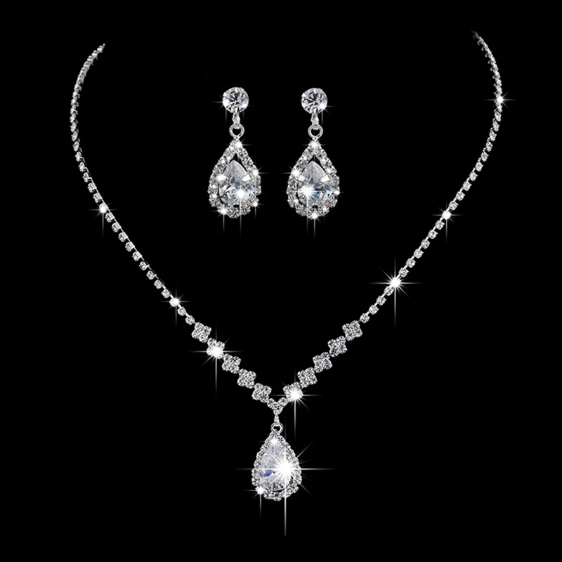 

Water Droplets Necklace Earrings Set Romantic Bride Wedding Dress Accessories Charm Wedding Bridal Jewelry Set