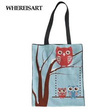 WHEREISART мультяшная Сова хозяйственная сумка Рождественский принт женские пляжные сумки продуктовые сумки Холщовая Сумка многоразовые сумки на заказ