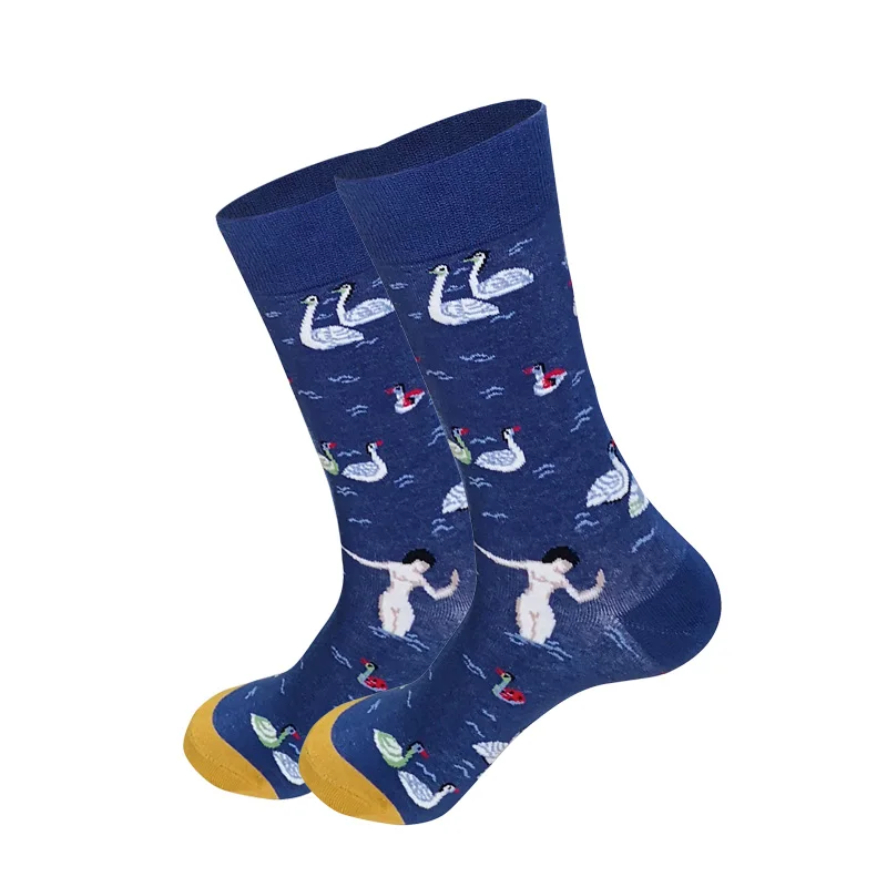 Брендовые дизайнерские носки для мужчин, подарки, 28 цветов, птицы, фламинго, Пингвины, уличная одежда, длинные повседневные носки