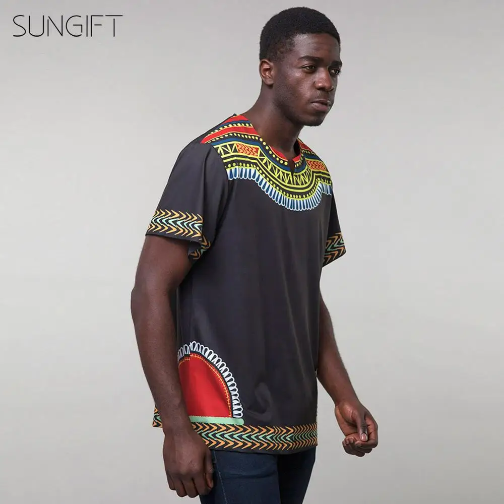 SUNGIFT африканская Мужская футболка с круглым вырезом Дашики короткий рукав