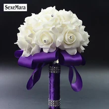 Подружки невесты Свадебный букет украшения Foamflowers розы Белый атлас Романтический Свадебный букет цветок невесты