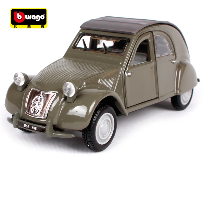 Bburago 1:32 винтажный 1952 Citroen 2cv серый автомобиль литье под давлением с базой открытые