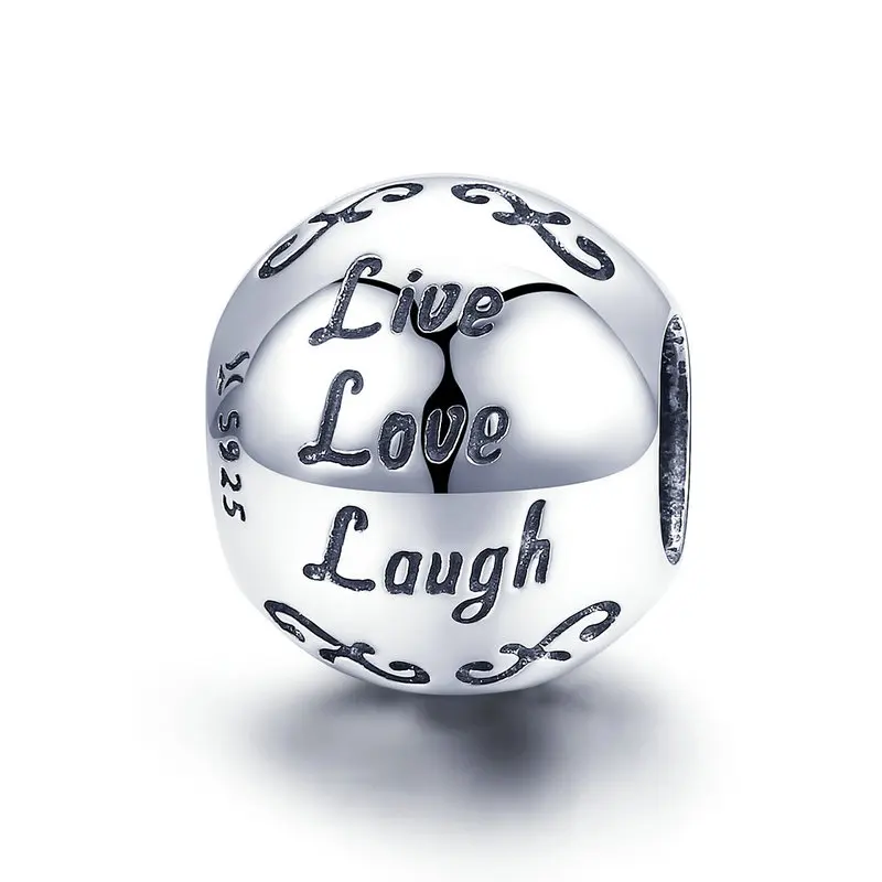 

ABAY 100% 925 Sterling Silver Love Beautiful life Round Circle Beads Charm fit Original Pandora Bracelet Beads Jewelry Women