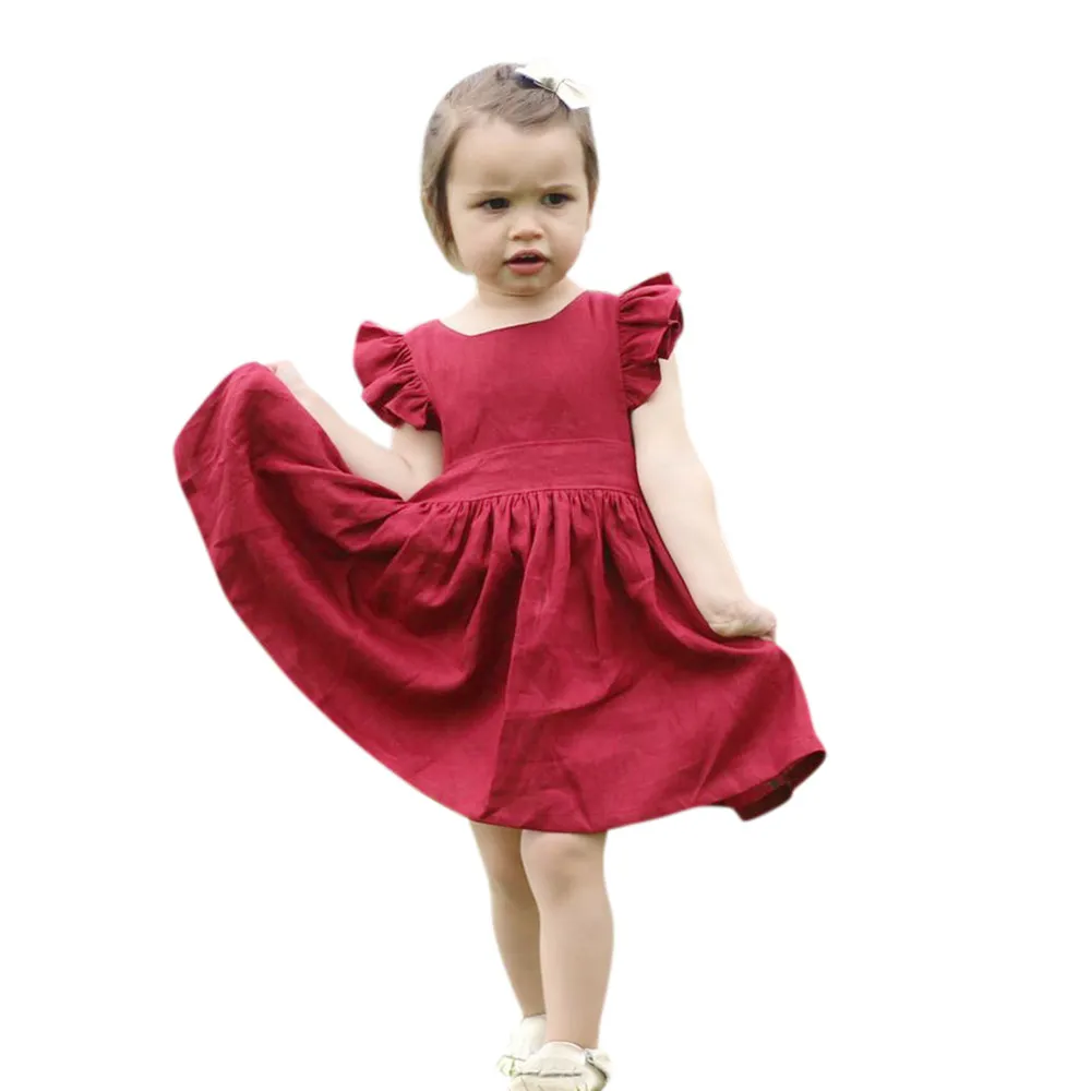 Однотонное платье с рюшами для маленьких девочек; одежда принцессы с оборками и рукавами; Одежда для маленьких девочек; saida de maternindade bebe