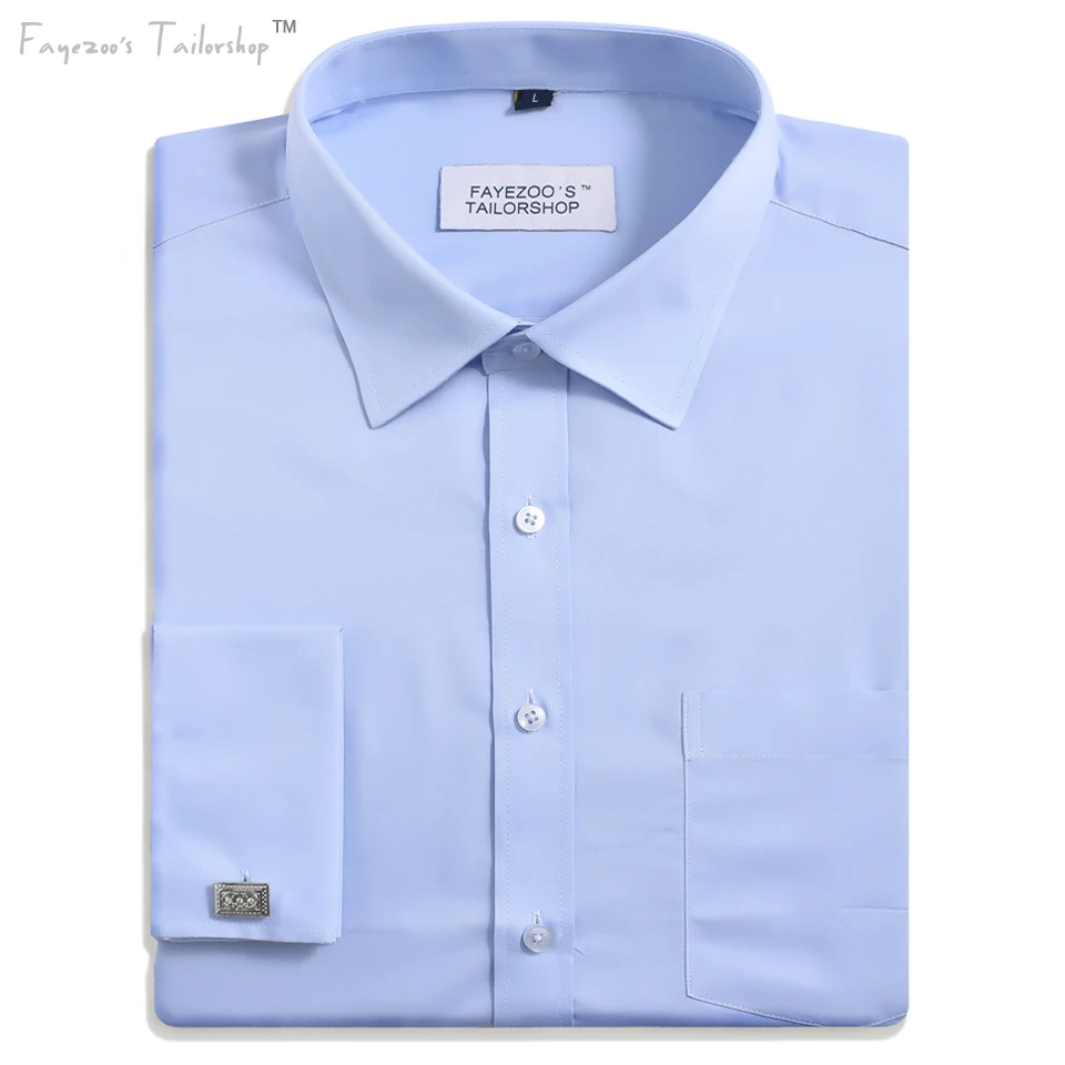 Men's Non Iron French Cuff Spread Collar Light Blue Formal Business