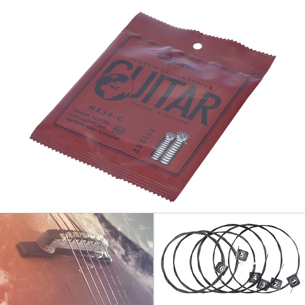 Orphee NX35-C нейлоновые Классические гитарные струны 6 шт полный комплект Замена(. 028-.045) нейлоновый сердечник цвет сталь покрытием