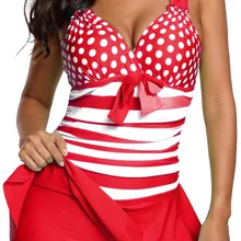 Сексуальный купальник Танкини с пуш-ап, юбка, два предмета, купальный костюм, S-5XL, Ретро стиль, в полоску, в горошек, купальник, плюс размер, одежда для плавания