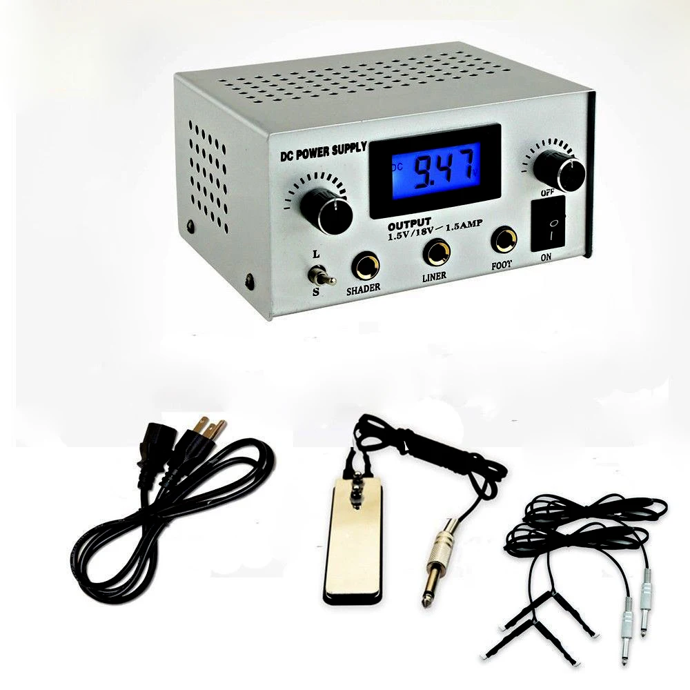 

BJT Digital Dual-Tattoo Machine Power Supply W/ 2 clip cord 1 foot pedal