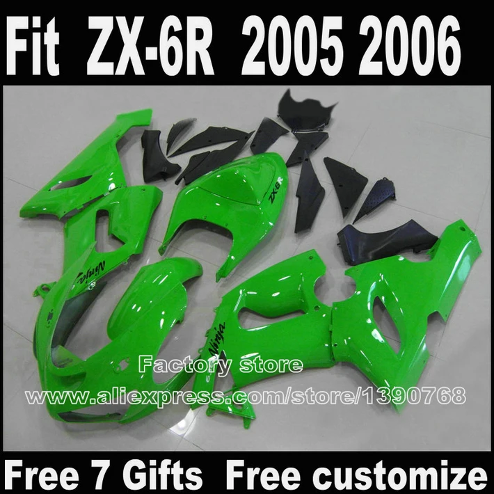 

Motorcycle Fairing Kit For Kawasaki ZX-6R Fairings 2005 2006 Green Black Plastic Bodowork Set ZX6R 05 06 Ninja 636 XX3