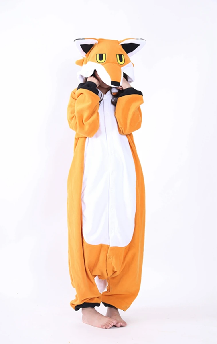 Животных для взрослых высокое качество мистер Фокс Kigurumi пижамы из мягкого плотного флиса Хэллоуин Семья вечерние Хэллоуин