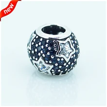 Подходит для Pandora Браслеты Midnigh синий следовать звездам талисманы 925 пробы серебро бусины