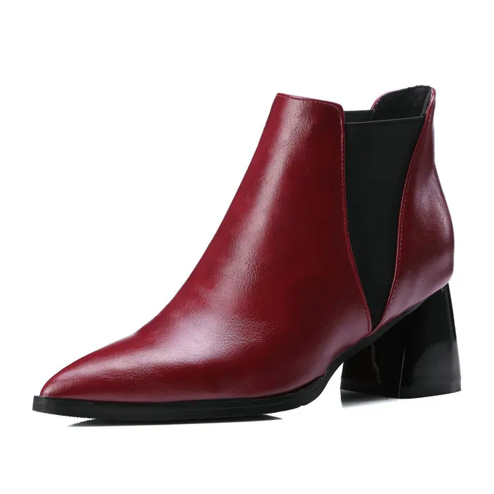 

Ankle Boots Women 2016 Autumn Winter Fashion High Heels Soft Pu Leather Boot Elastic Band Big Size Shoes Women 33-47
