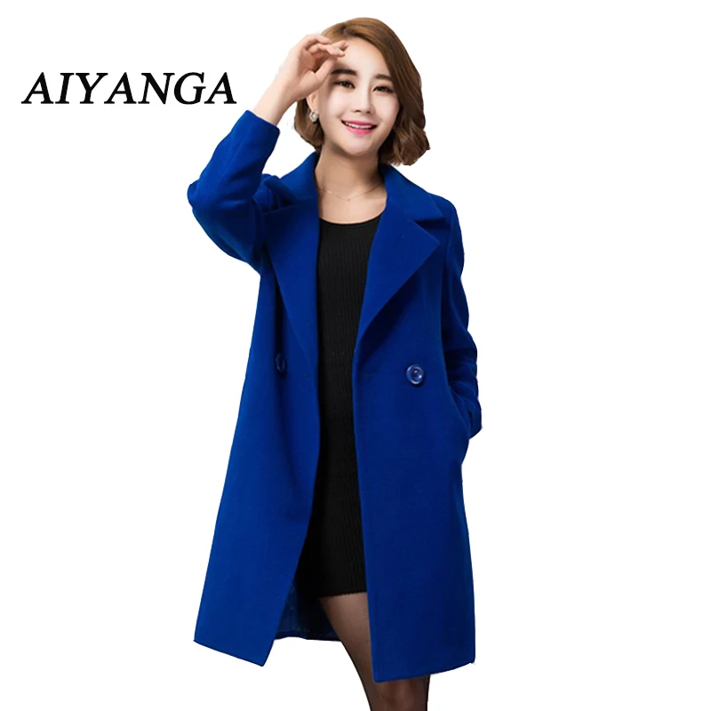 

New 2018 Women Trench Coat Female Autumn Winter Turn-Down Collar Full Sleeve Slim Long Woolen Outerwear Plus Size XXXL AIYANGA