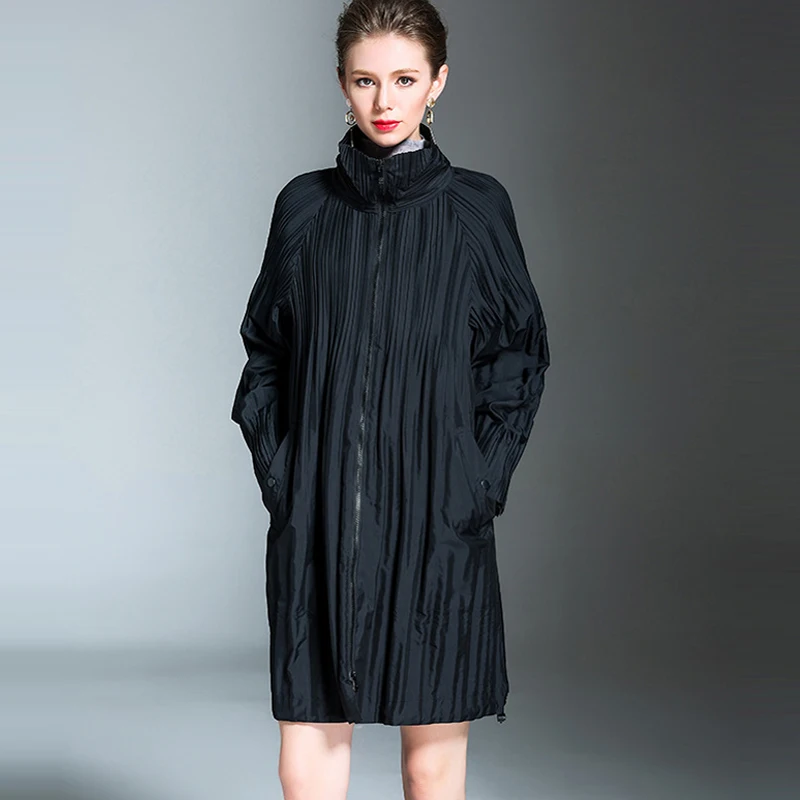 

Changpleat 2018 Autumn Winter women outerwear Trench Fashion Miyak Pleated loose Large Size long sleeve turtleneck Long coats C9