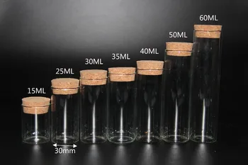 

100pcs 15ml 25ml 30ml 35ml 40ml 50ml 60ml Glass Bottles Vials Jars Test Tube With Cork Stopper Glass Jars Bottles Container Pot