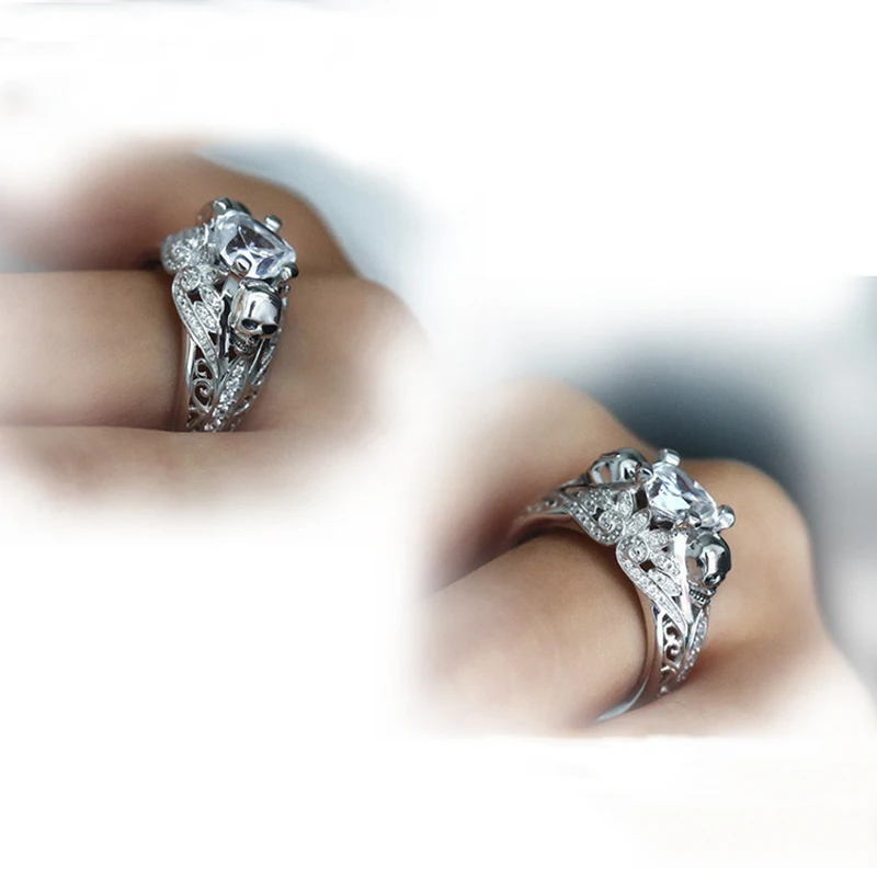 Кольцо с черепом в форме сердца, CZ, серебряный, панк, кольцо для женщин, модное, свадебное, обручальное, ювелирное изделие, подарок на день Святого Валентина
