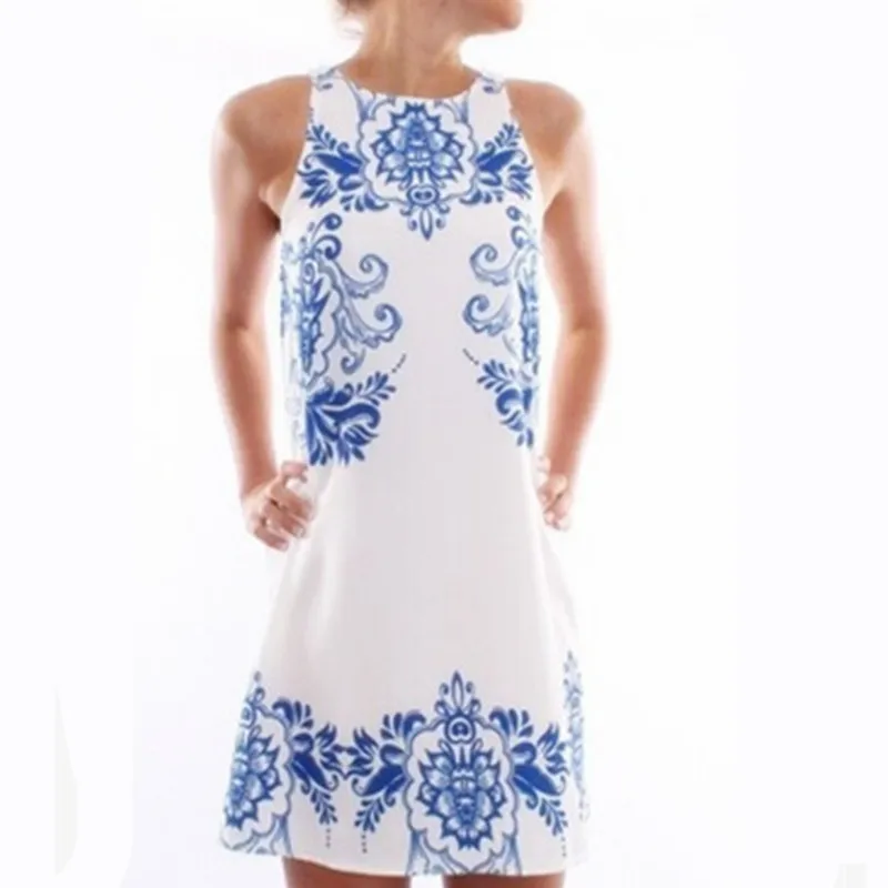 

New Sleeveless Printed Dresses and Leisure Blue and White Porcelain Dresses In 2019 Chinese Element Pattern Women Dress