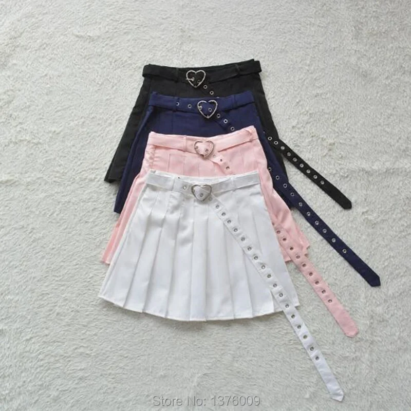 Милая плиссированная юбка в японском стиле; сезон весна-лето; школьная юбка в стиле Лолиты с высокой талией в консервативном стиле; юбка с поясом в стиле панк; Harajuku