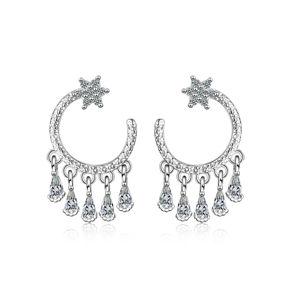 

New Trendy Star Zircon Droplet Tassel Earrings For Women 925 Sterling Silver Earrings oorbellen pendientes Gift
