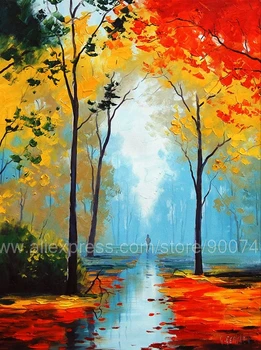 

Wet Road Autumn Painting Fall Landscape Commissioned Impressionism G.Huge oil painting Home Decoration Living Room Wall