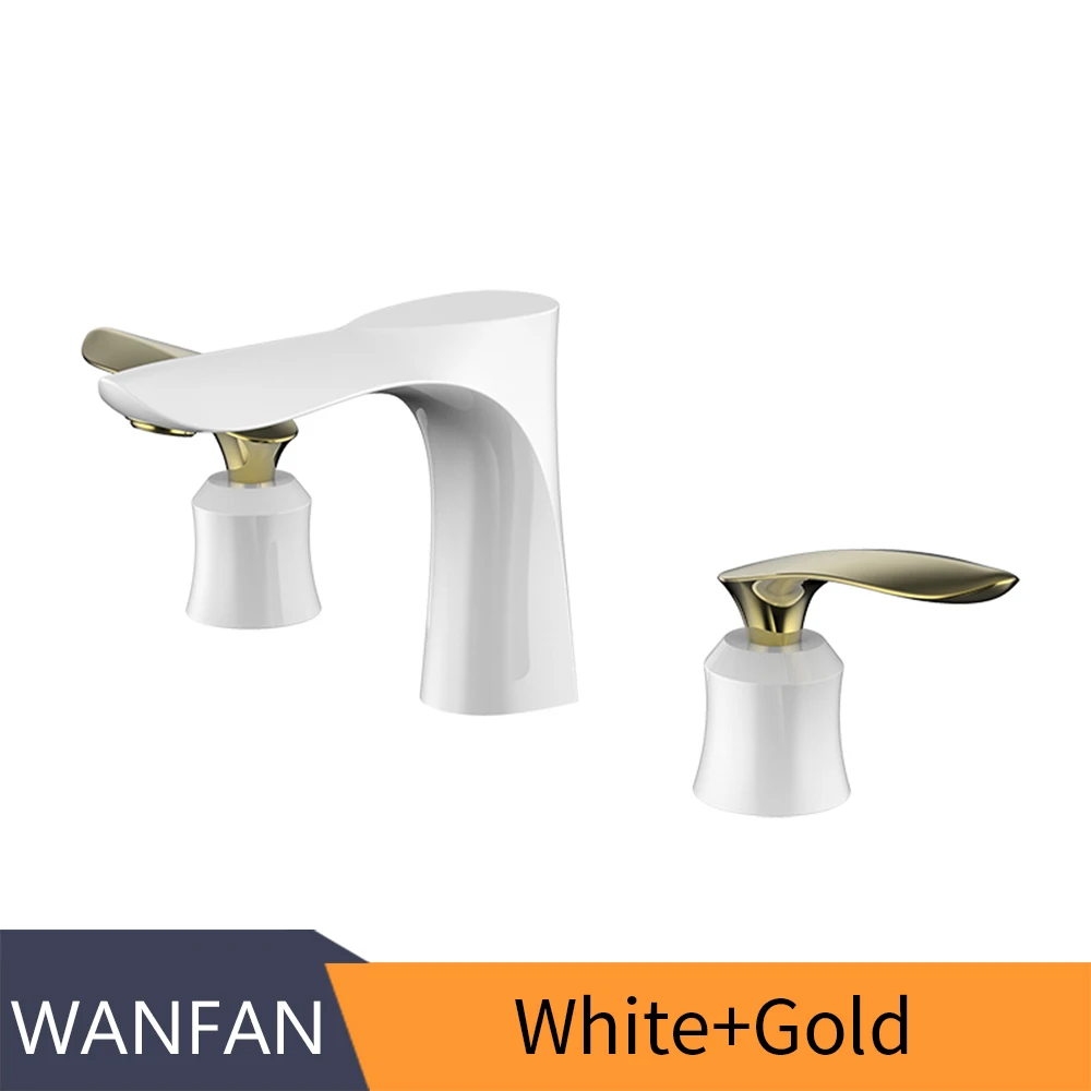 Хромированный смеситель для ванны на бортике, набор из 3 предметов, широкий с отверстиями, смеситель для ванной комнаты, гусиная шея, набор для душа с ручным 0152 - Цвет: White Gold