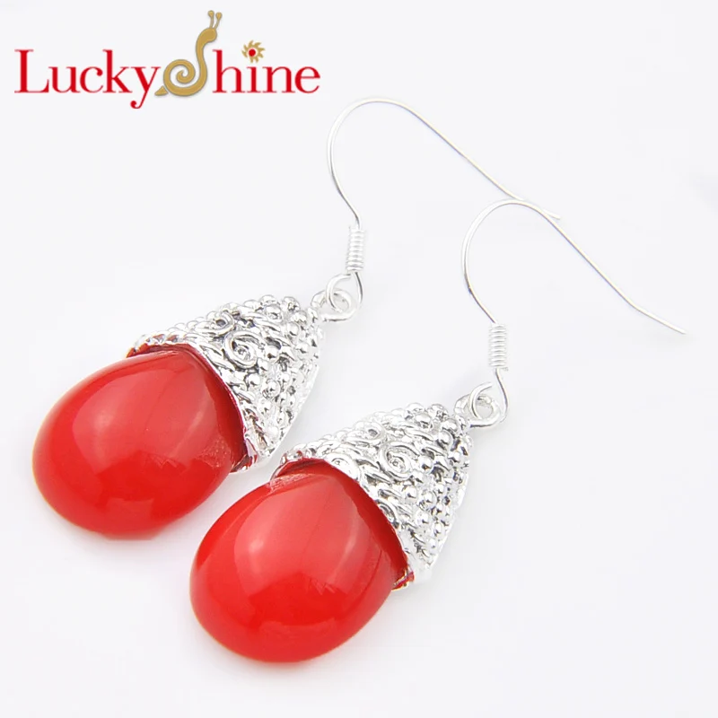 

Promotion Luckyshine Antqiue Fire Red Created Quartz Silver Pated Holiday Wedding Drop Earrings Russia USA Australia Earrings