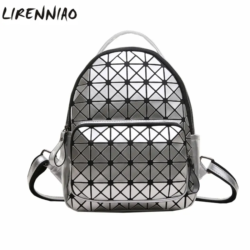 Women Backpack Geometric Plaid Sequin Female Scool Backpacks For Teenage Girls PU Leather Bagpack Holographic Women