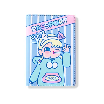 

Blue Stripe Passport Cover Favored by Women and Girls Travel Fashion Business Card holder Passport Case with hasp and pen holder