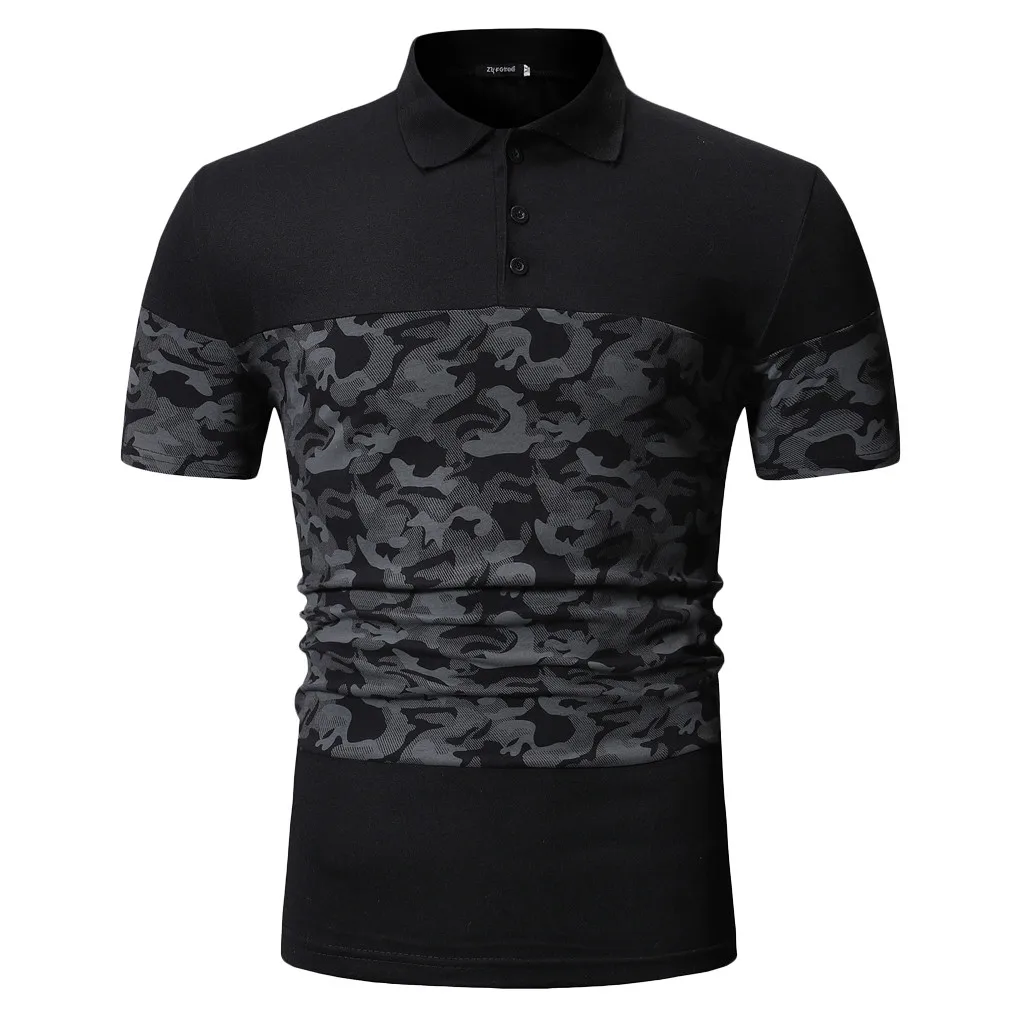 

camiseta Men's Shirt Summer Camouflage Button Patchwork Short Sleeved T-shirt Top mens t shirts fashion 2019 tee poleras hombre