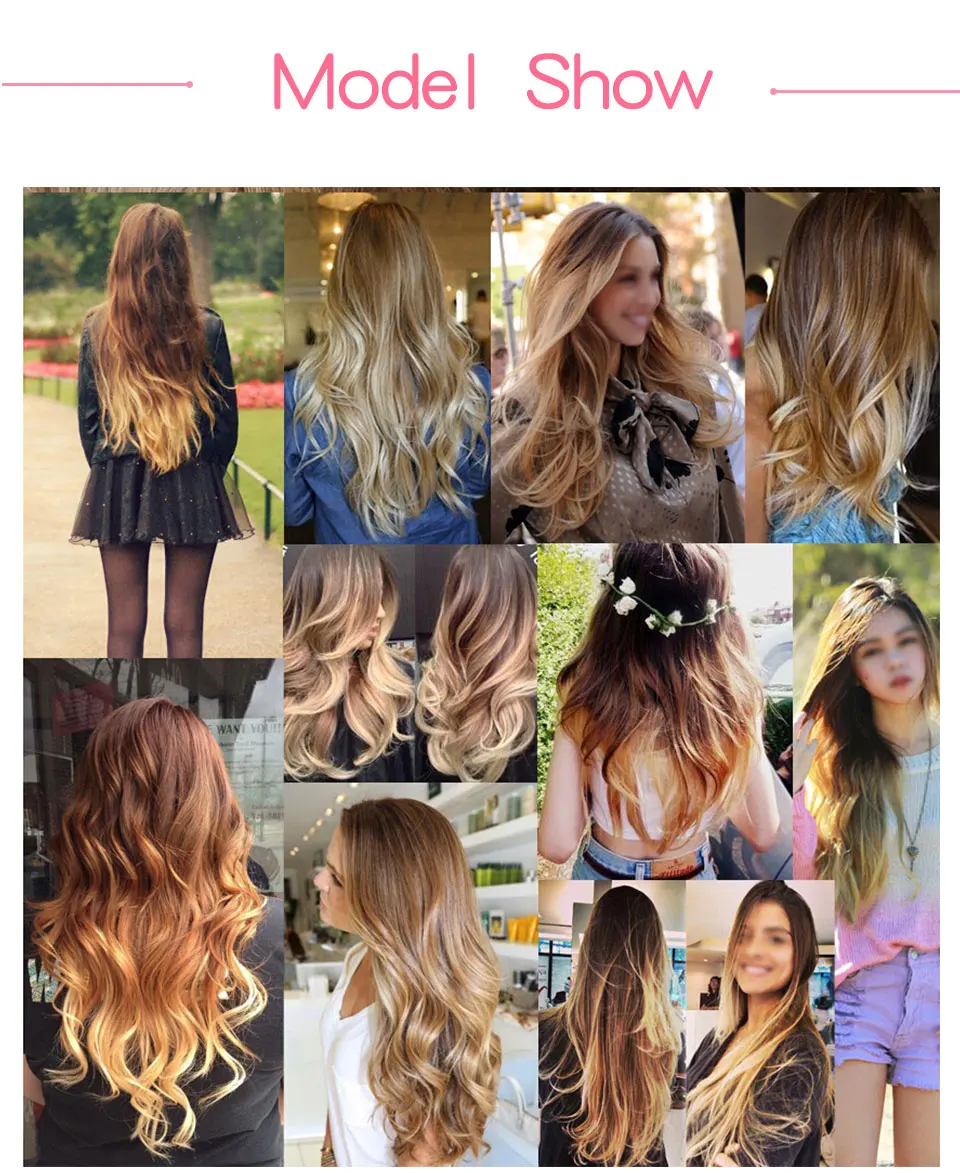 Perfect SARLA 100pcs/lot Ombre Clip In Hair Extensions 50cm 20inch 130g Synthetic Wavy 2 Tones Resist High Temperature Hairpieces 888 1