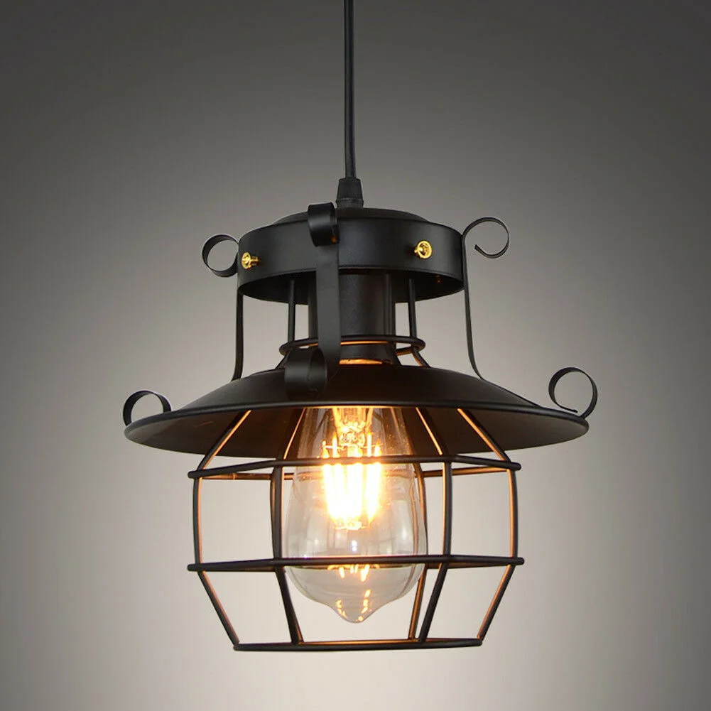 

1pc Lamp Fixture Vintage Home Party for E27 Bulbs Metal Cage Iron Bar Modern Loft Decoration Pendant Wall Hanging Indoor Lights