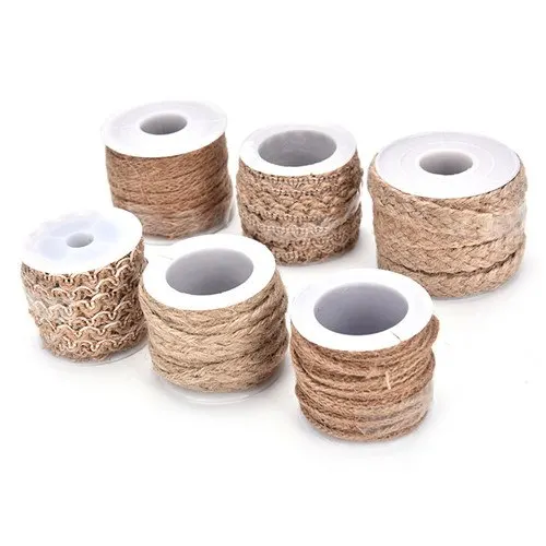 5M Home Spool Festival Scrapbooking Ribbons DIY Craft Vintage Natural Hessian Jute Twine Rope Wedding Party Burlap Ribbon Decor