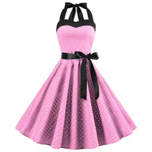Sexy Retro White Polka Dot Dress 2019 Audrey Hepburn Vintage Halter Dress 50s 60s Gothic Pin Up Rockabilly Dress Plus Size Robe polka dot zip up side dress