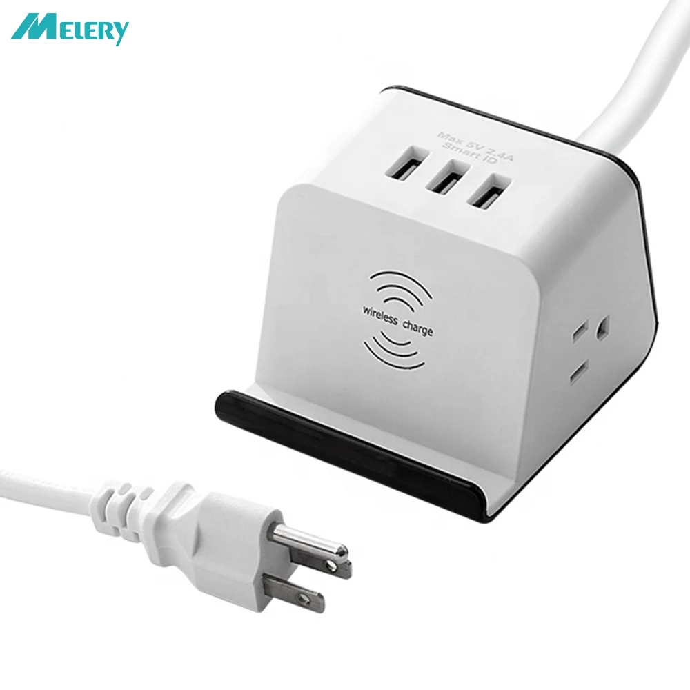 Desktop Power Strip Surge Protector 2 AC US Outlet Plug Sockets with 3