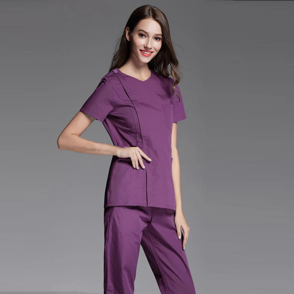 Высокое качество Рабочая куртка+ штаны Спецодежда для врача медсестры летние Больничная медицинская Красота салон наборы скрабов хирургический медицинская форма - Цвет: Фиолетовый