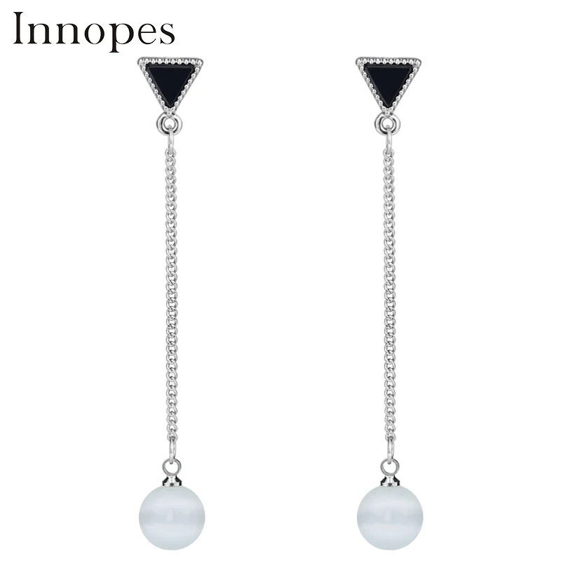 

Innopes Trendy geometric triangle chain dangle earring opal earrings girls silver earrings