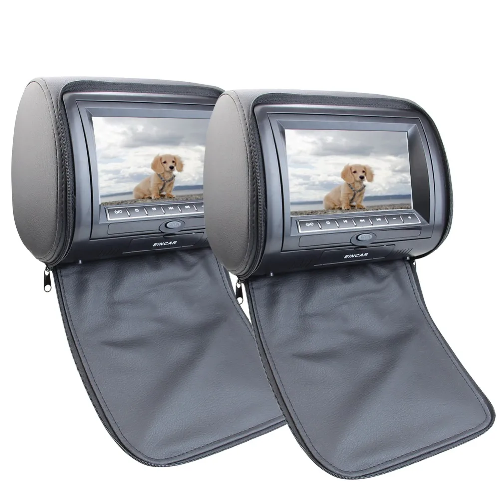 

7" LCD Black Pair of Car DVD Headrest Car Pillow Monitors with Region Free DVD player Dual Twin Screens USB SD IR FM Transmitter