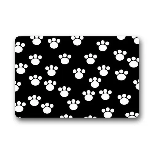 Black and White Cute Dog Cat Paw Print Animal Paw Pattern Doormat Door Mat Rug Indoor/Outdoor