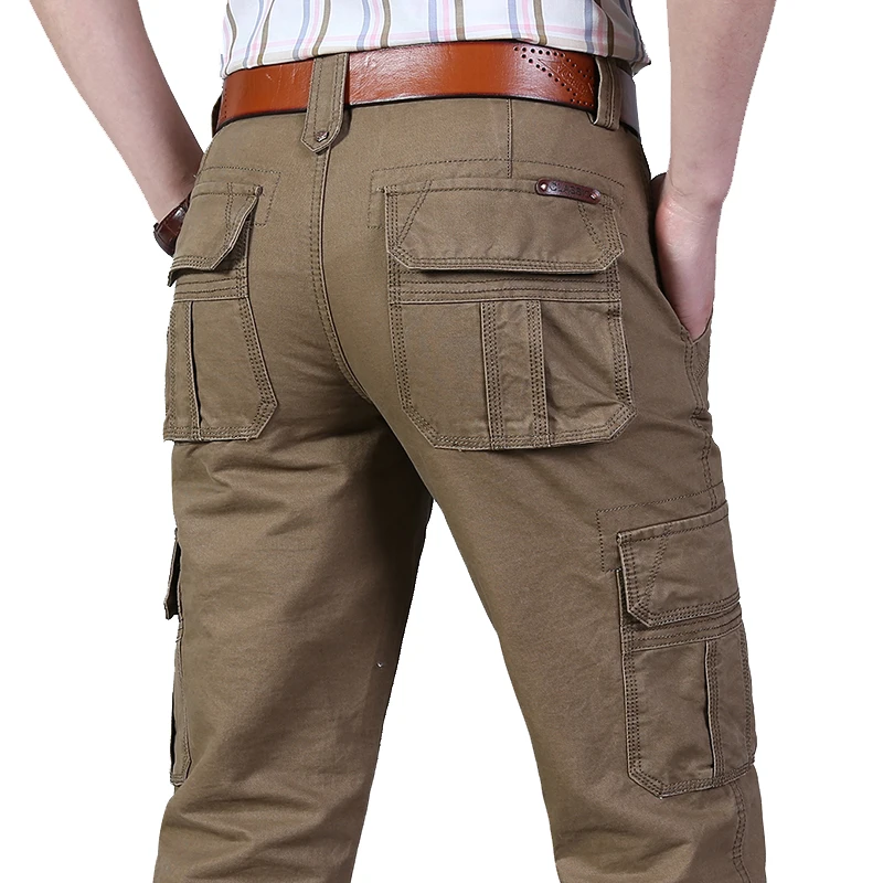 Мужские брюки-карго, повседневные хлопковые брюки с несколькими карманами, комбинезоны, военные тактические брюки, мужская верхняя одежда, прямые брюки, плюс размер 44