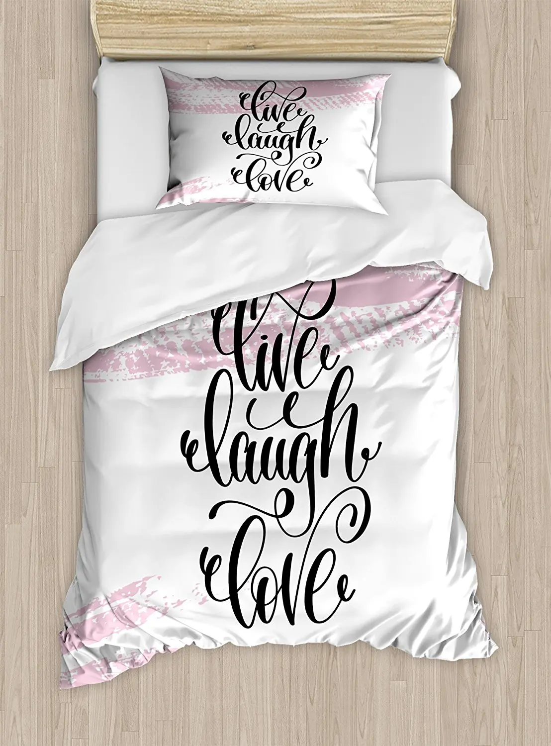 Live Laugh Love Duvet Cover Set, Abstract Pink Toned Brush Strokes