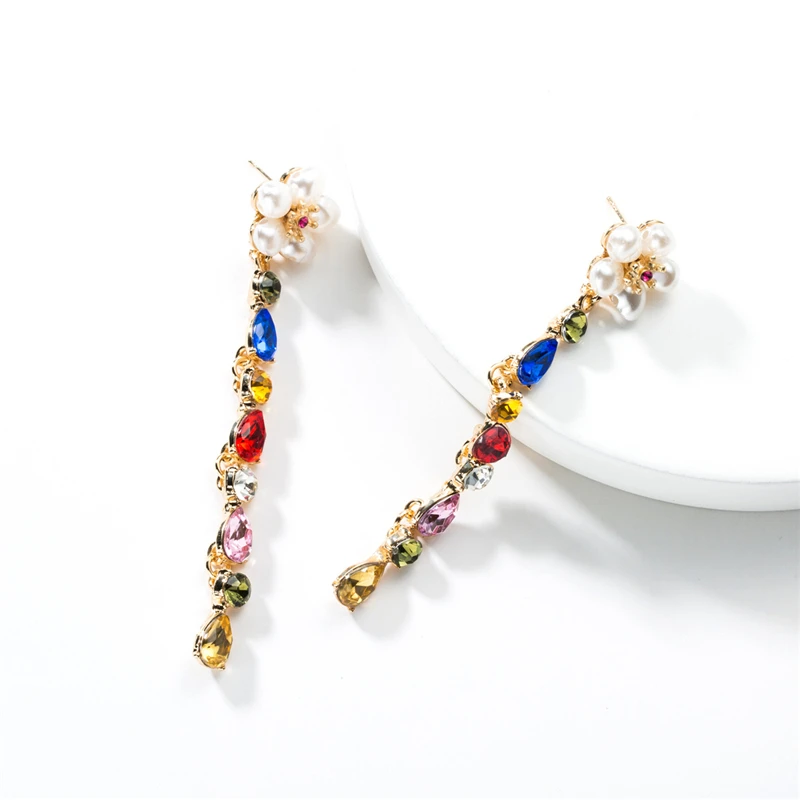 

New Arrival Women Colorful Acrylic Earrings Pearl Rhinestone Long Statement Dangle Drop Earring Pendientes Brincos