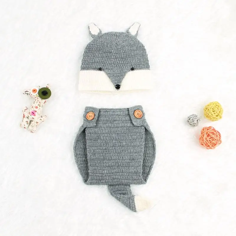 Одежда для новорожденных детские для маленьких мальчиков Обувь для девочек крючком Вязание лиса Стиль реквизит для фотосессии маленьких Косплэй Комплект одежды